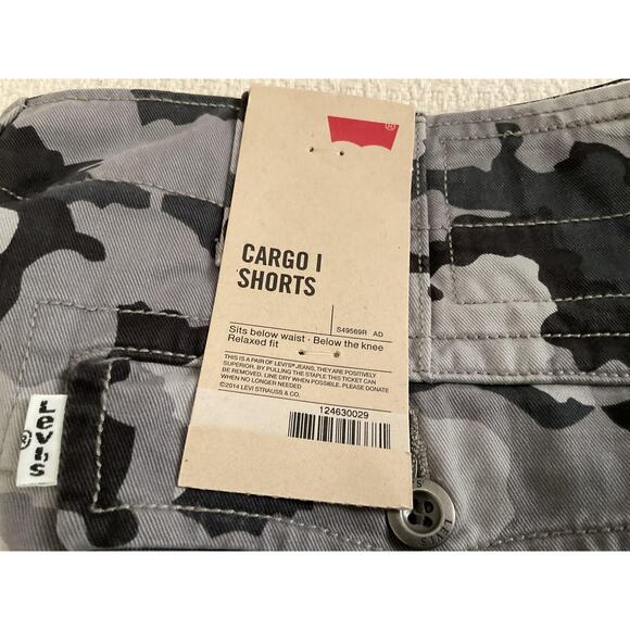 NWT Levi's Cargo I Shorts Mens Large Gray Black Camo Relaxed Fit White Tab - Picture 7 of 16